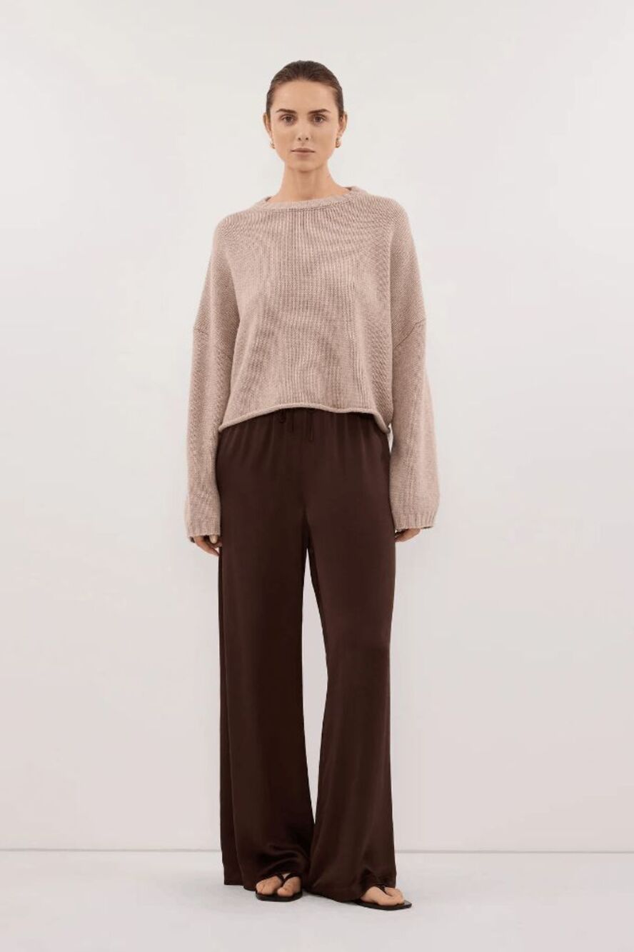 DISSH Brown Mya Bitter Choc Cotton Wide Leg Drawstring Pants Women's Size 6